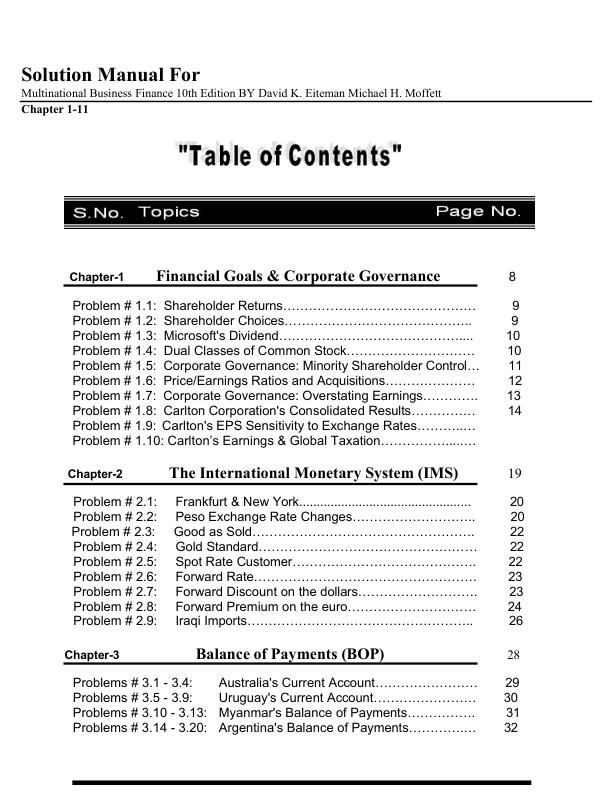 Solutions Manual For Multinational Business Finance 10th Edition by David K. Eiteman Michael H. Moffett Chapter 1-11 | With Complete Solution A+ Guide 