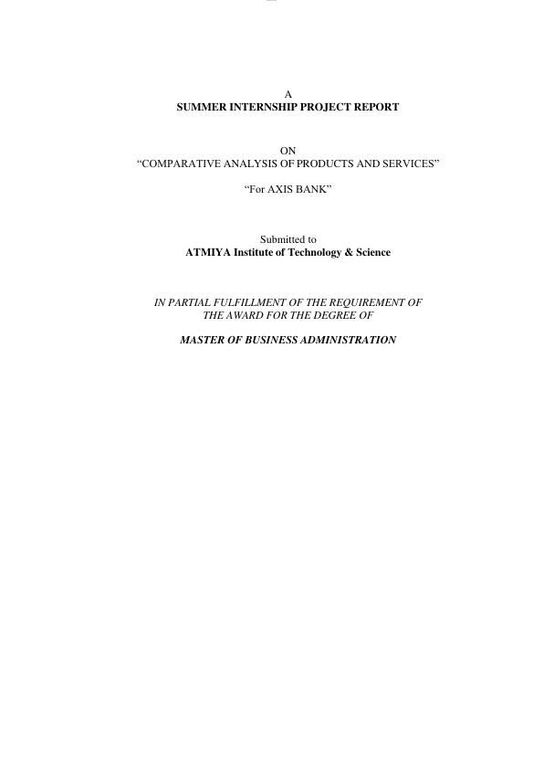 Summer Internship Project Report Axis Bank for MBA student