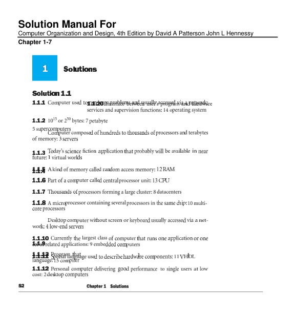 Solution Manual For Computer Organization and Design 4th Edition by David A Patterson John L Hennessy | Chapter 1-7