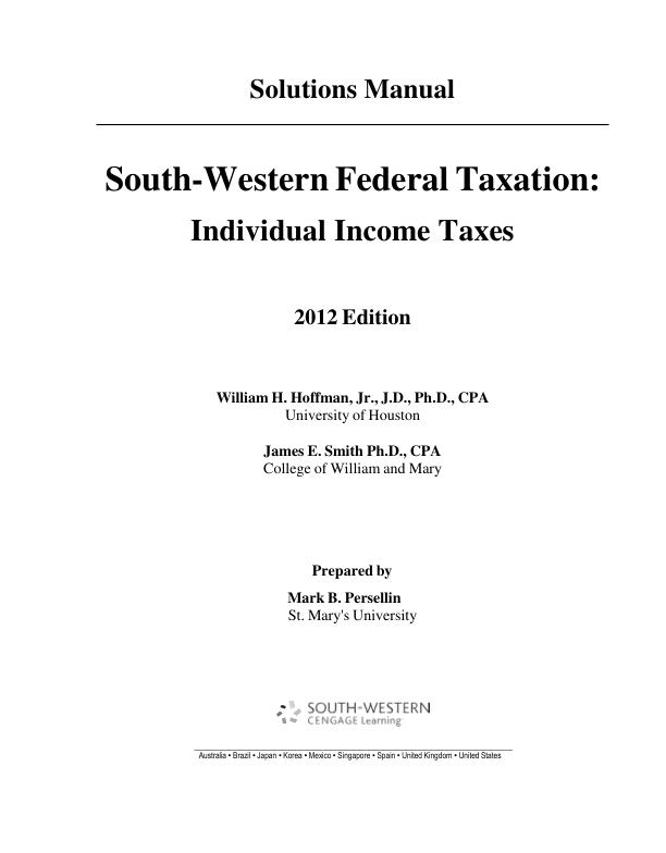 mobile-preview-Solution Manual For South Western Federal Tazation Individual Income Taxes 2012 Edition by William H. Hoffman James E. Smith | Chapter 1-15