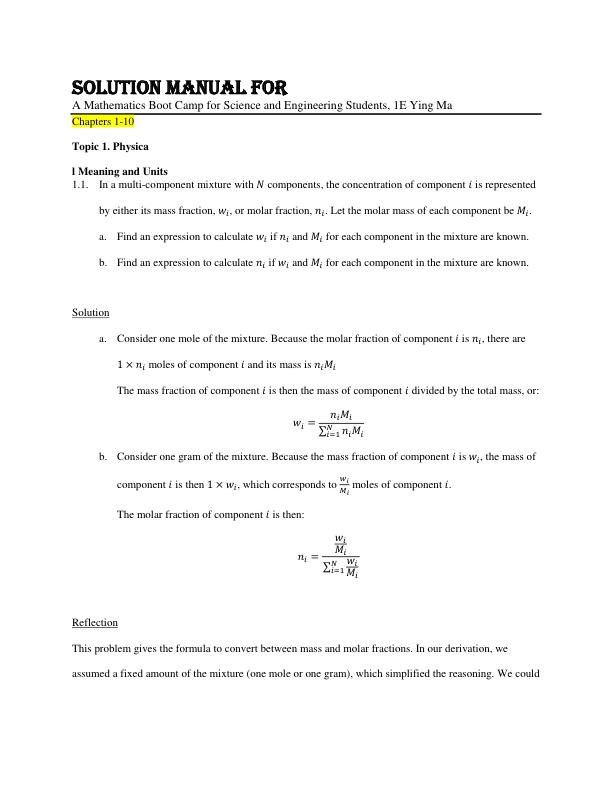 Solution Manual For A Mathematics Boot Camp for Science and Engineering Students, 1E Ying Ma