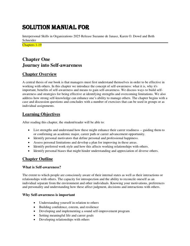 Solution Manual For  Interpersonal Skills in Organizations 2025 Release Suzanne de Janasz, Karen O. Dowd and Beth Schneider