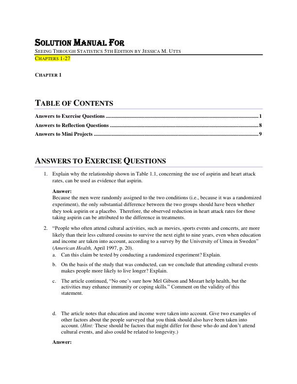 Solution Manual For  Seeing Through Statistics 5th Edition by Jessica M. Utts