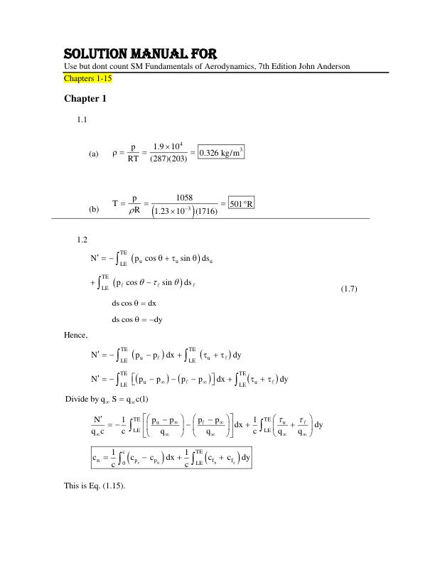 Solution Manual For Use but dont count  Fundamentals of Aerodynamics, 7th Edition John Anderson