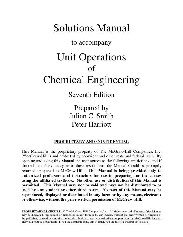 Solution Manual For UNIT OPERATIONS OF CHEMICAL ENGINEERING 7TH EDITION ET AL. WARREN L. MCCABE, PETER HARRIOTT