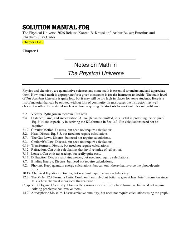 Solution Manual For The Physical Universe 2026 Release Konrad B. Krauskopf, Arthur Beiser; Emeritus and Elizabeth Shay Carter