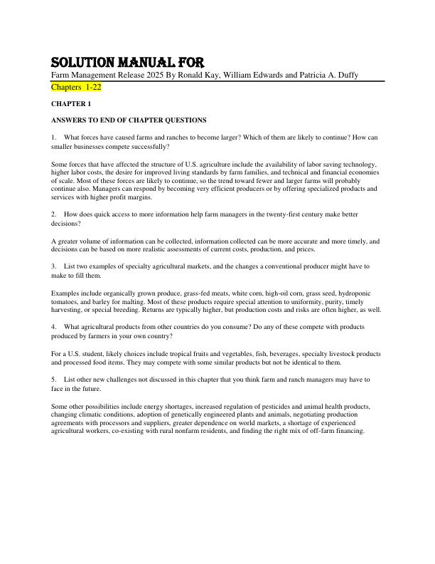 Solutio Manual For Farm Management Release 2025 By Ronald Kay, William Edwards and Patricia A. Duffy