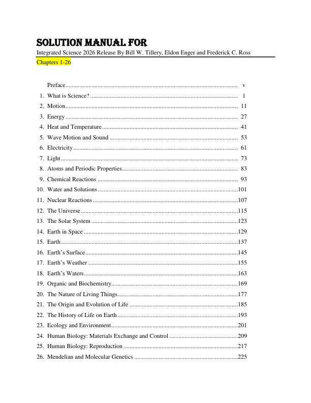 Solution Manual For Integrated Science 2026 Release By Bill W. Tillery, Eldon Enger and Frederick C. Ross
