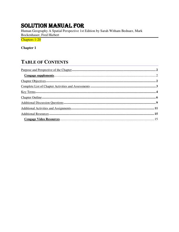 Solution Manual For Human Geography A Spatial Perspective 1st Edition by Sarah Witham Bednarz, Mark Bockenhauer, Fred Hiebert