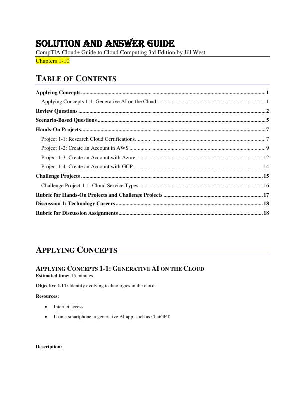 Solution Manual For CompTIA Cloud+ Guide to Cloud Computing 3rd Edition by Jill West