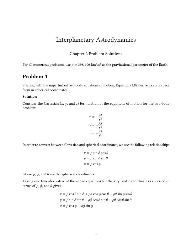Solution Manual For Interplanetary Astrodynamics, 1E David B. Spencer; Davide Conte