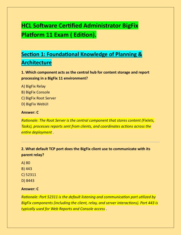 HCL Software Certified Administrator BigFix Platform 11 Exam