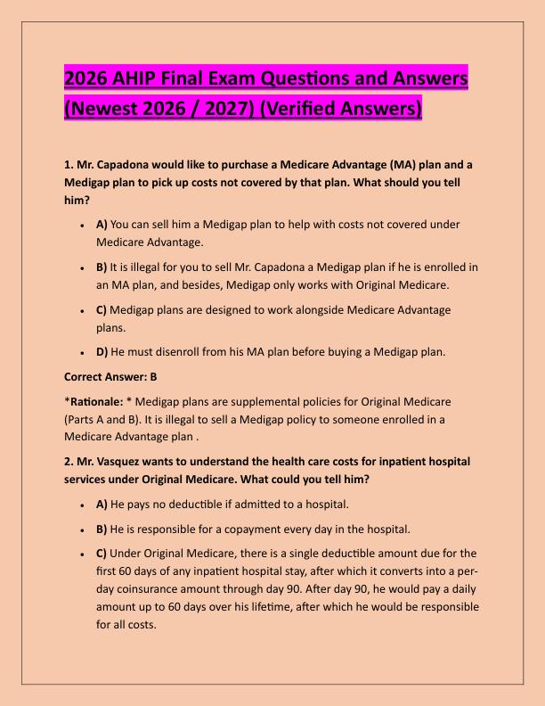 2026 AHIP Final Exam Questions and Answers