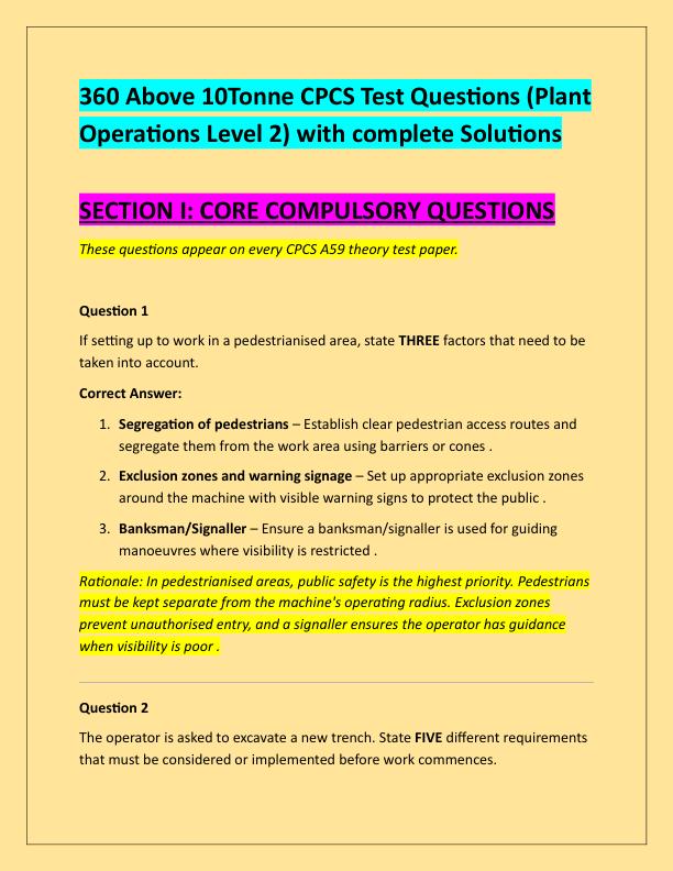 360 Above 10Tonne CPCS Test Questions