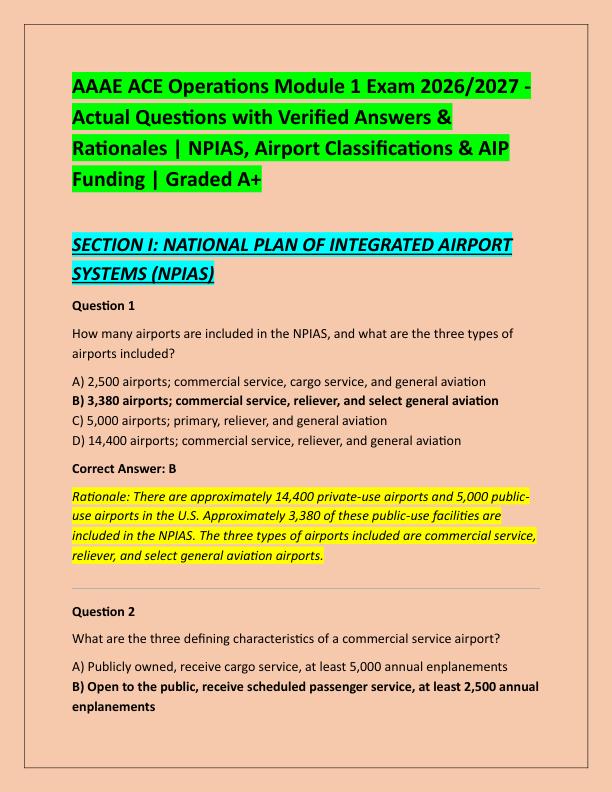 AAAE ACE Operations Module 1 Exam 2026