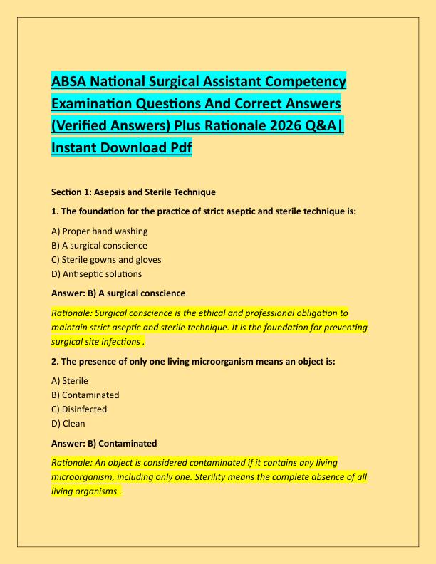 ABSA National Surgical Assistant Competency Examination Questions And Correct Answers