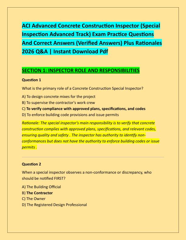 ACI Advanced Concrete Construction Inspector