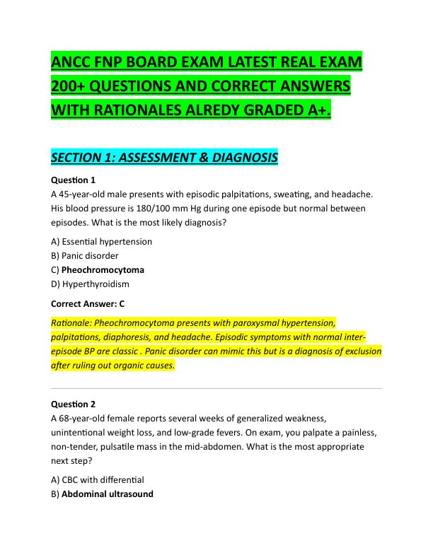 ANCC FNP BOARD EXAM LATEST REAL EXAM 200
