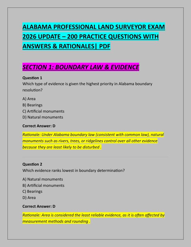 ALABAMA PROFESSIONAL LAND SURVEYOR EXAM 2026 UPDATE