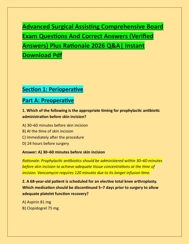 Advanced Surgical Assisting Comprehensive Board Exam Questions And Correct Answers