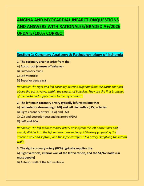 ANGINA AND MYOCARDIAL INFARCTIONQUESTIONS AND ANSWERS WITH RATIONALES