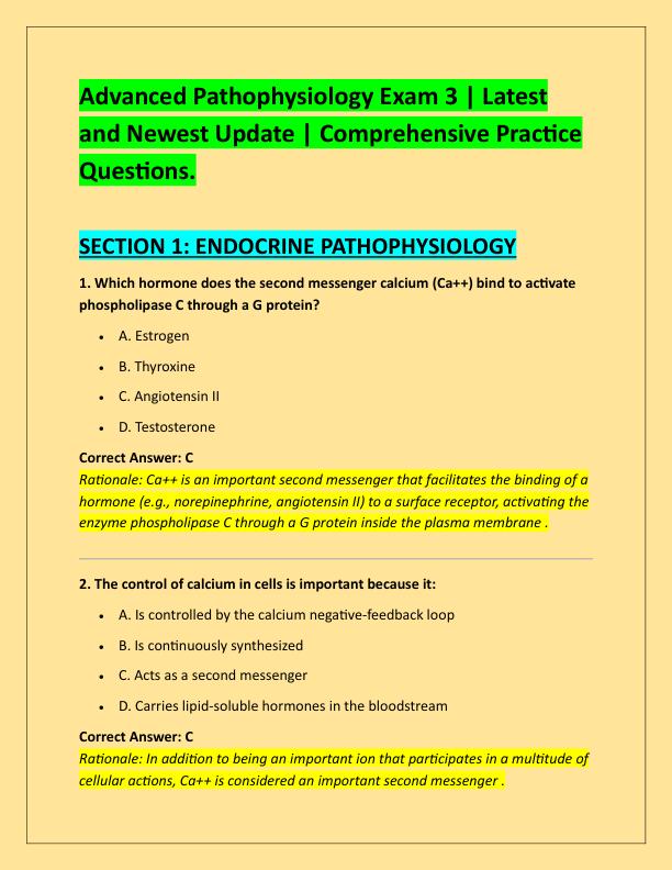 Advanced Pathophysiology Exam 3
