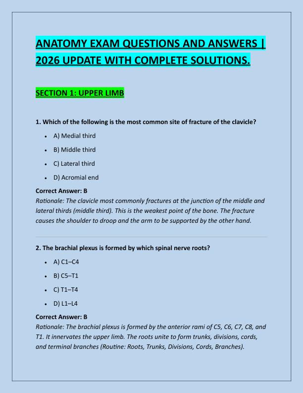 ANATOMY EXAM QUESTIONS AND ANSWERS