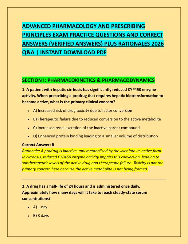 ADVANCED PHARMACOLOGY AND PRESCRIBING PRINCIPLES EXAM PRACTICE QUESTIONS AND CORRECT ANSWERS
