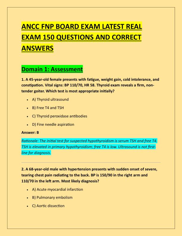 ANCC FNP BOARD EXAM LATEST REAL EXAM 150 QUESTIONS AND CORRECT ANSWERS