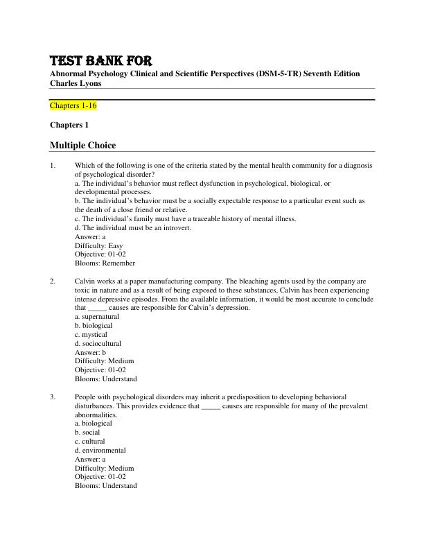 mobile-preview-Tset Bank For Abnormal Psychology Clinical and Scientific Perspectives (DSM-5-TR) Seventh Edition Charles Lyons