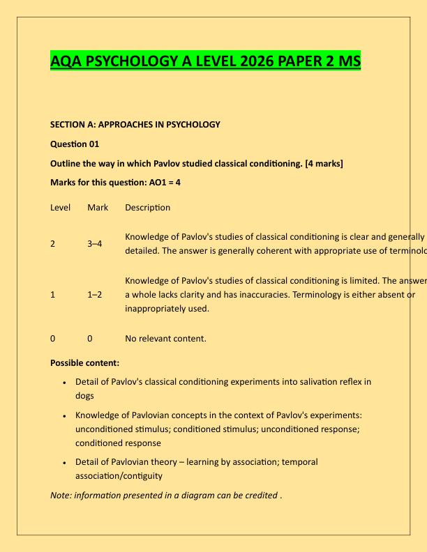 AQA PSYCHOLOGY A LEVEL 2026 PAPER 2 MS