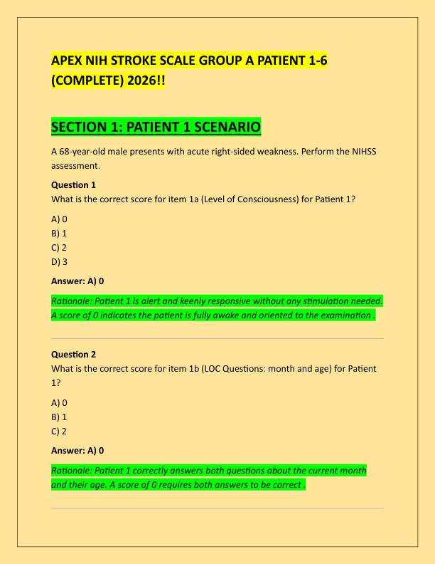 APEX NIH STROKE SCALE GROUP A PATIENT 1