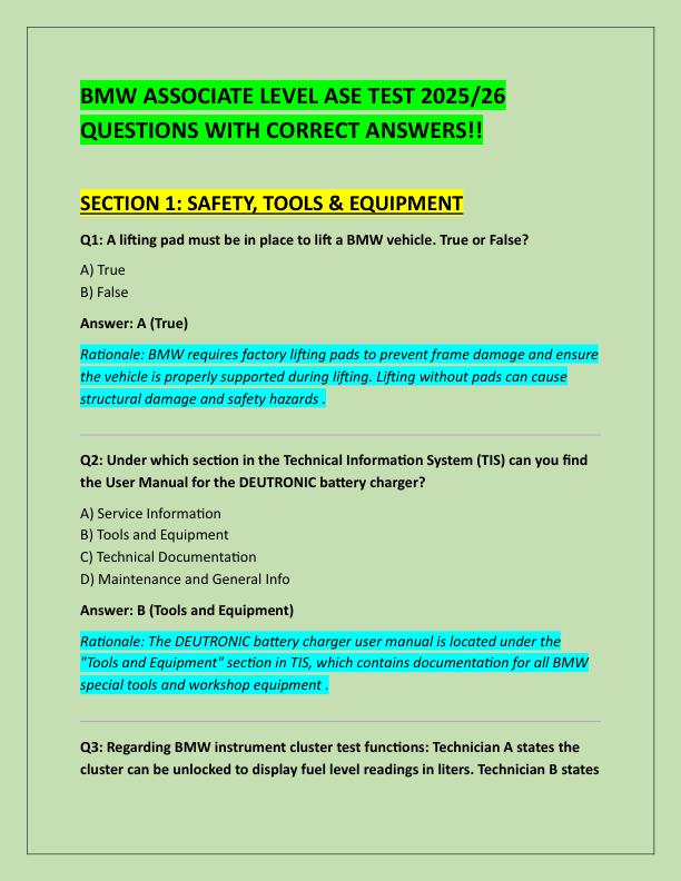 BMW ASSOCIATE LEVEL ASE TEST 2025