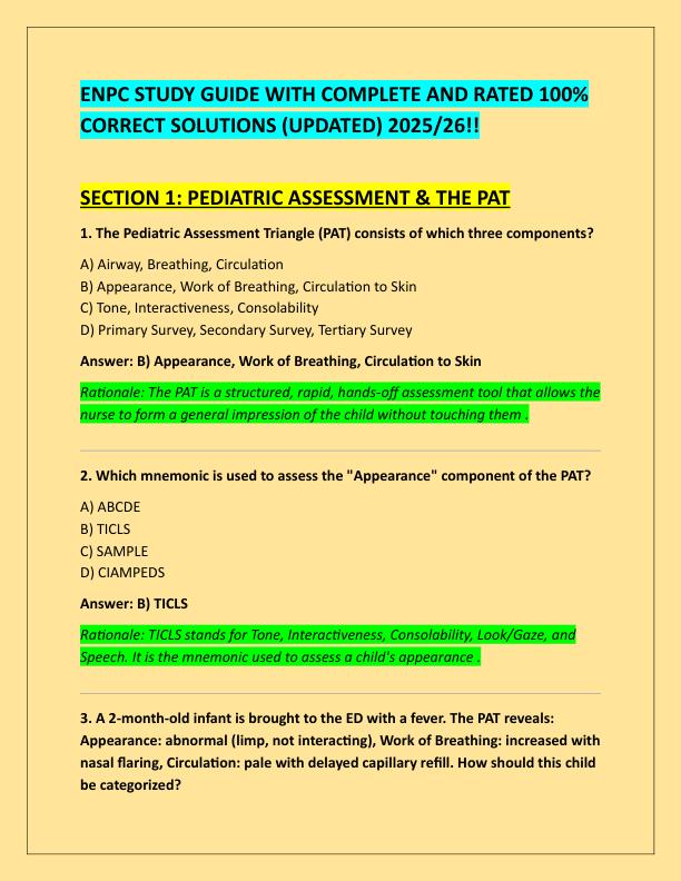ENPC STUDY GUIDE WITH COMPLETE AND RATED 100
