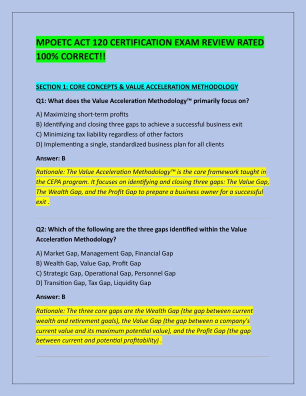 MPOETC ACT 120 CERTIFICATION EXAM REVIEW RATED 100