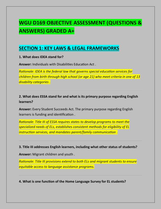 WGU D169 OBJECTIVE ASSESSMENT