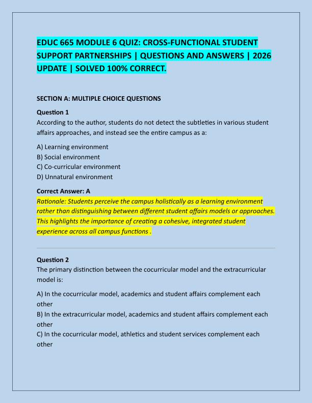 EDUC 665 MODULE 6 QUIZ