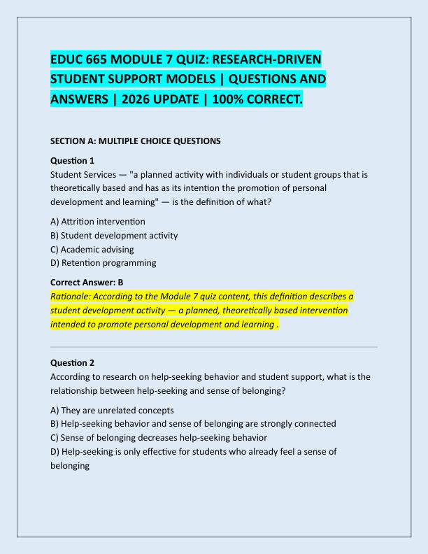 EDUC 665 MODULE 7 QUIZ