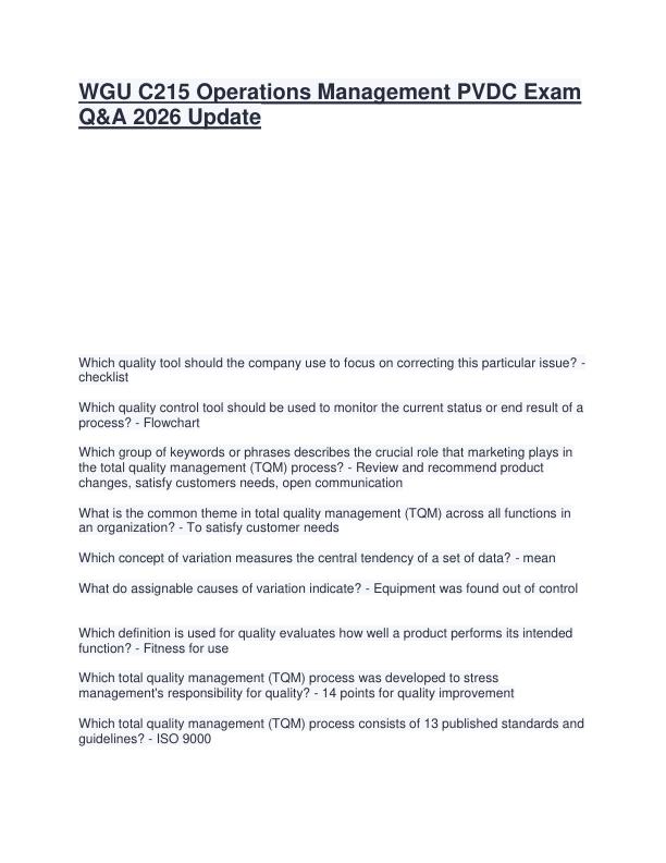 WGU C215 Operations Management PVDC Exam Q&A 2026 Update
