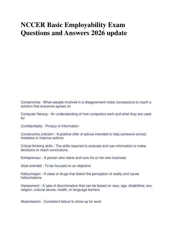 NCCER Basic Employability Exam Questions and Answers 2026 update