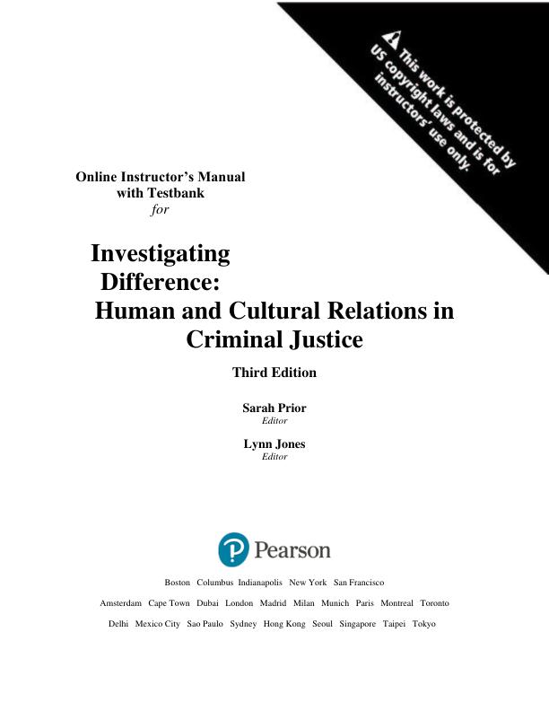 Test Bank for Investigating Difference Human and Cultural Relations in Criminal Justice, 3rd edition