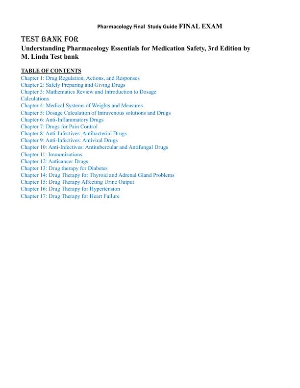 Latest 2023 Understanding Pharmacology Essentials for Medication Safety, 3rd Edition by M. Linda Test bank  All Chapters.pdf