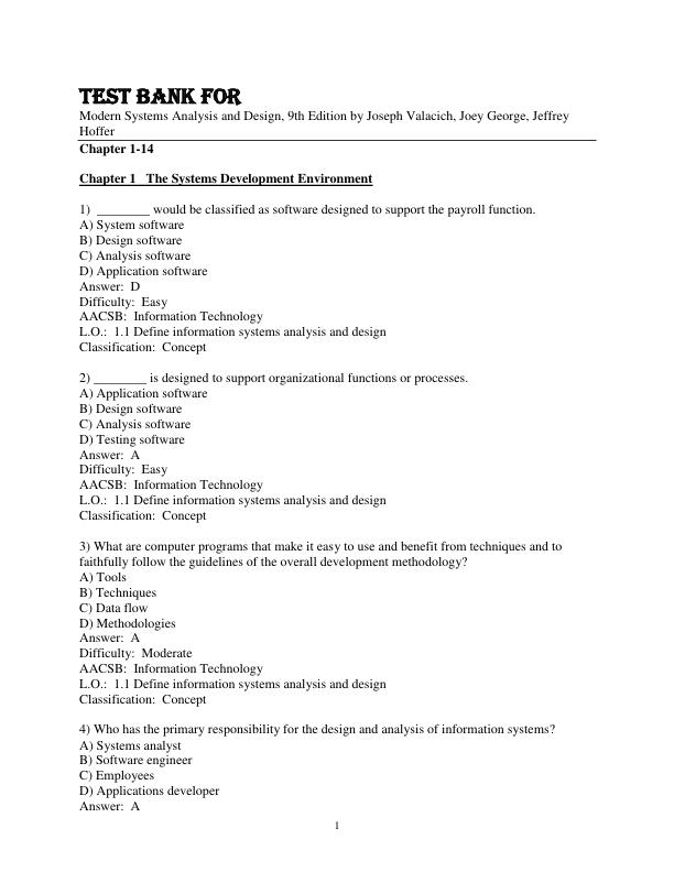 Test Bank For Modern Systems Analysis and Design, 9th Edition by Joseph Valacich, Joey George, Jeffrey Hoffer Chapter 1-14.pdf