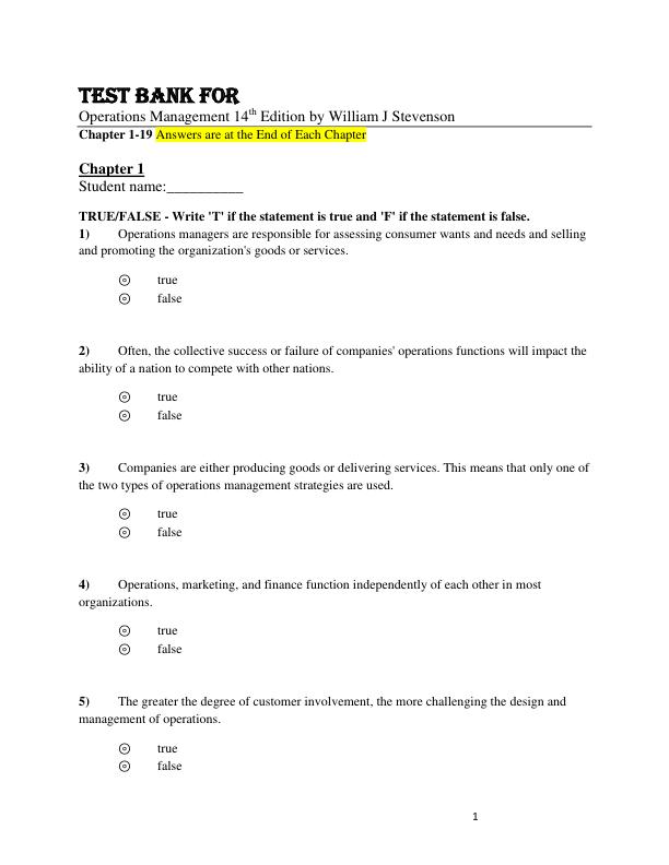Test Bank For Operations Management 14th Edition by William J Stevenson Chapter 1-19.pdf
