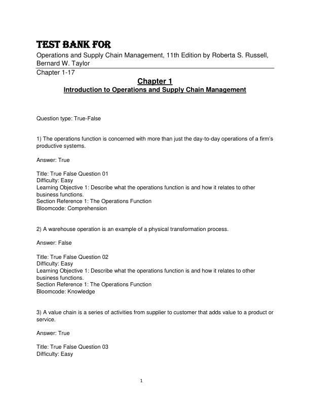 Test Bank For Operations and Supply Chain Management, 11th Edition by Roberta S. Russell, Bernard W. Taylor Chapter 1-17.pdf