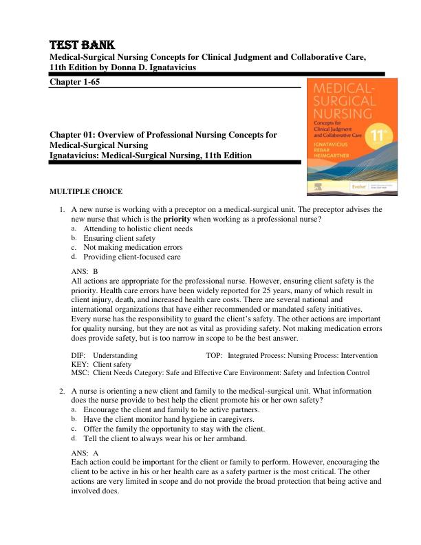 Test bank Medical-Surgical Nursing Concepts for Clinical Judgment and Collaborative Care, 11th Edition by Donna D. Ignatavicius Chapter 1-65.pdf