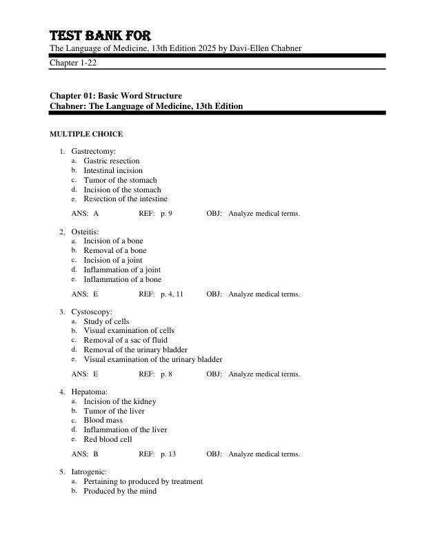 Test Bank For The Language of Medicine, 13th Edition by 2025 by Davi-Ellen ChabnerChapter 1-22.pdf