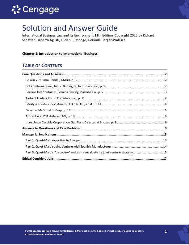 Solution Manaul For International Business Law and Its Environment 11th Edition by 2025 by Richard Schaffer, Filiberto Agusti, Lucien J. Dhooge, Gerlinde Berger-Walliser Chapter 1-21.pdf