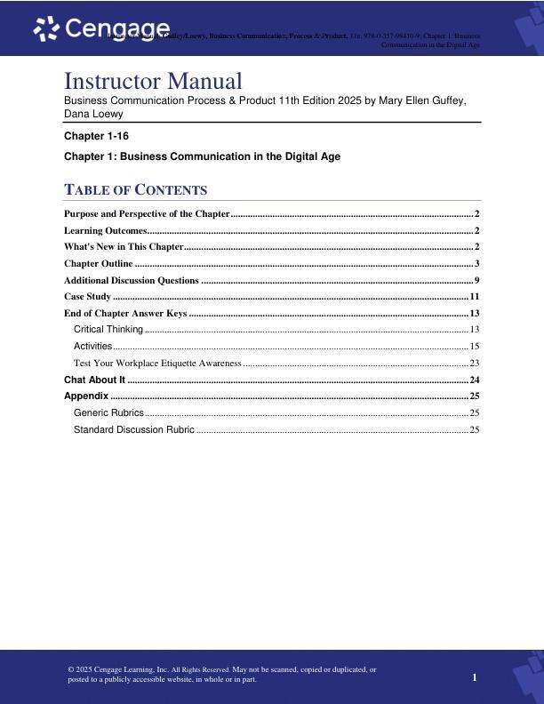 Solution Manual For Business Communication Process & Product 11th Edition 2025 by Mary Ellen Guffey, Dana Loewy Chapter 1-16.pdf