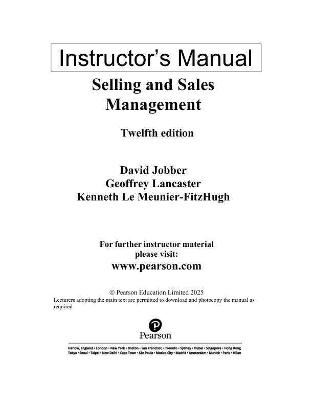 Solution Manual For Selling and Sales Management, 2025 12th Edition by David Jobber Geoffrey Lancaster Kenneth Le Meunier-Fitzhugh.pdf